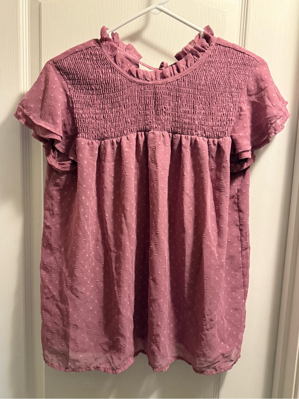 Flutter Sleeve Swiss Dot Blouse - Mauve Pink